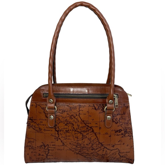 Patricia Nash Calvi Satchel Map Print Brown Leather Shoulder Western Handbag NEW - Picture 2 of 15